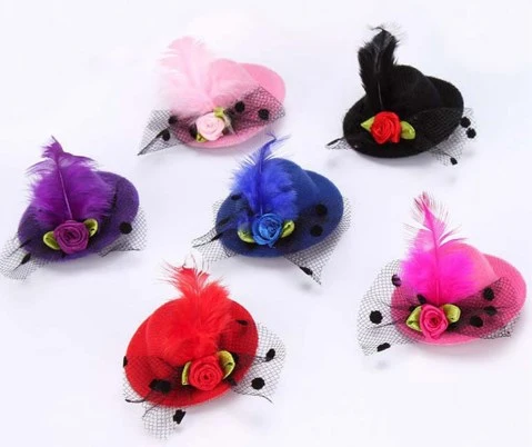 24Pcs Mini Fascinator Hats Hair Clip Hair Barrettes with Ribbon Flowers Mesh Hair Accessories for Stage