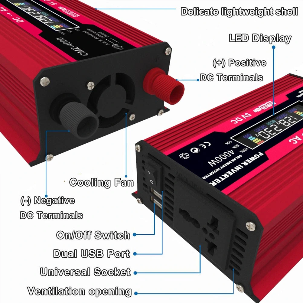 1 Set 4000W Power Inverter DC 12V to 220V AC Converter with Digital LCD Display