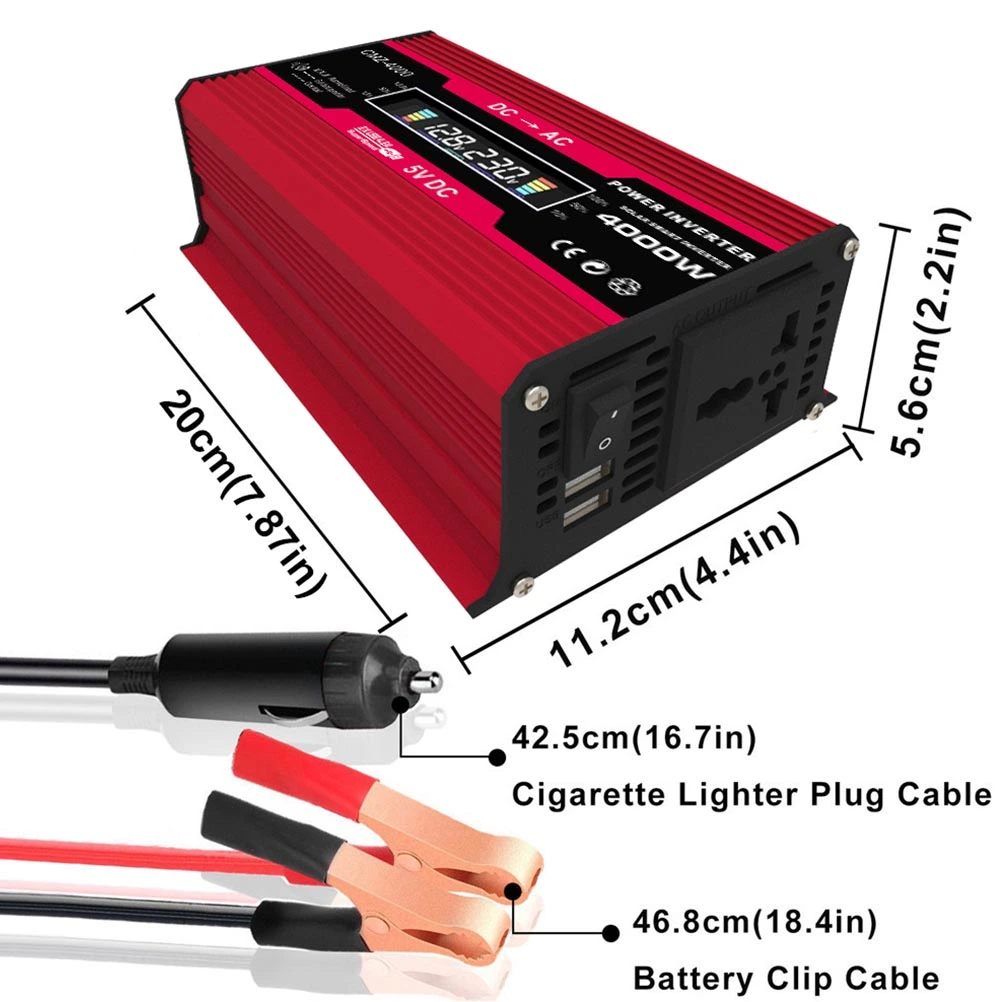 1 Set 4000W Power Inverter DC 12V to 220V AC Converter with Digital LCD Display