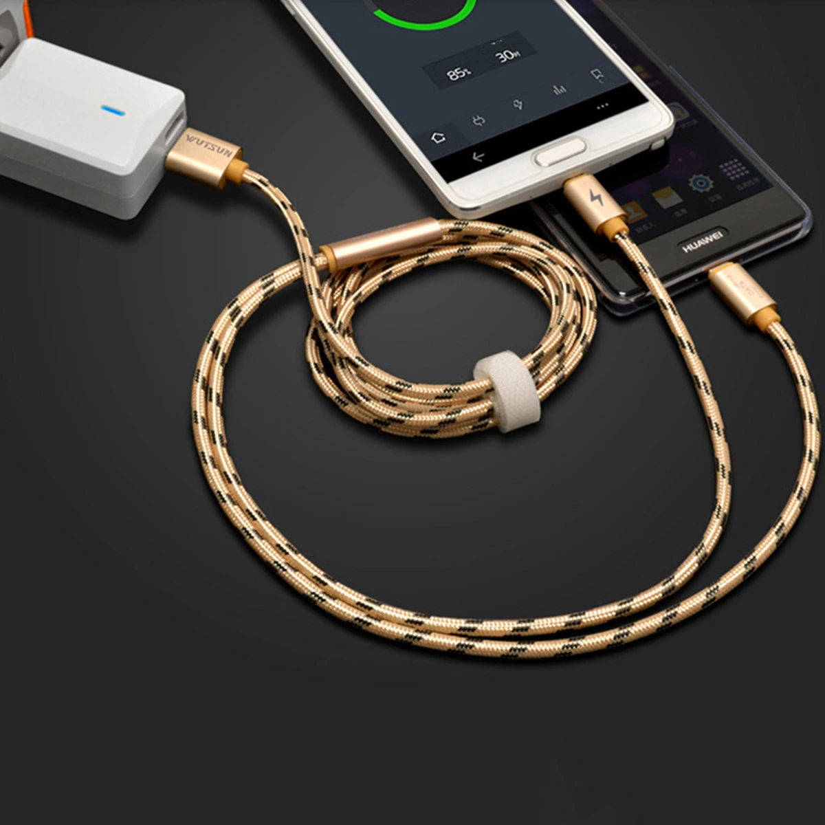2 in 1 Micro USB Type C USB Cable 1.5M Weaving Charging Cord for Android Phone Tablet (Golden)