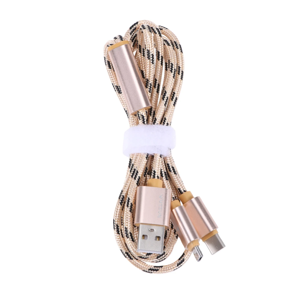 2 in 1 Micro USB Type C USB Cable 1.5M Weaving Charging Cord for Android Phone Tablet (Golden)