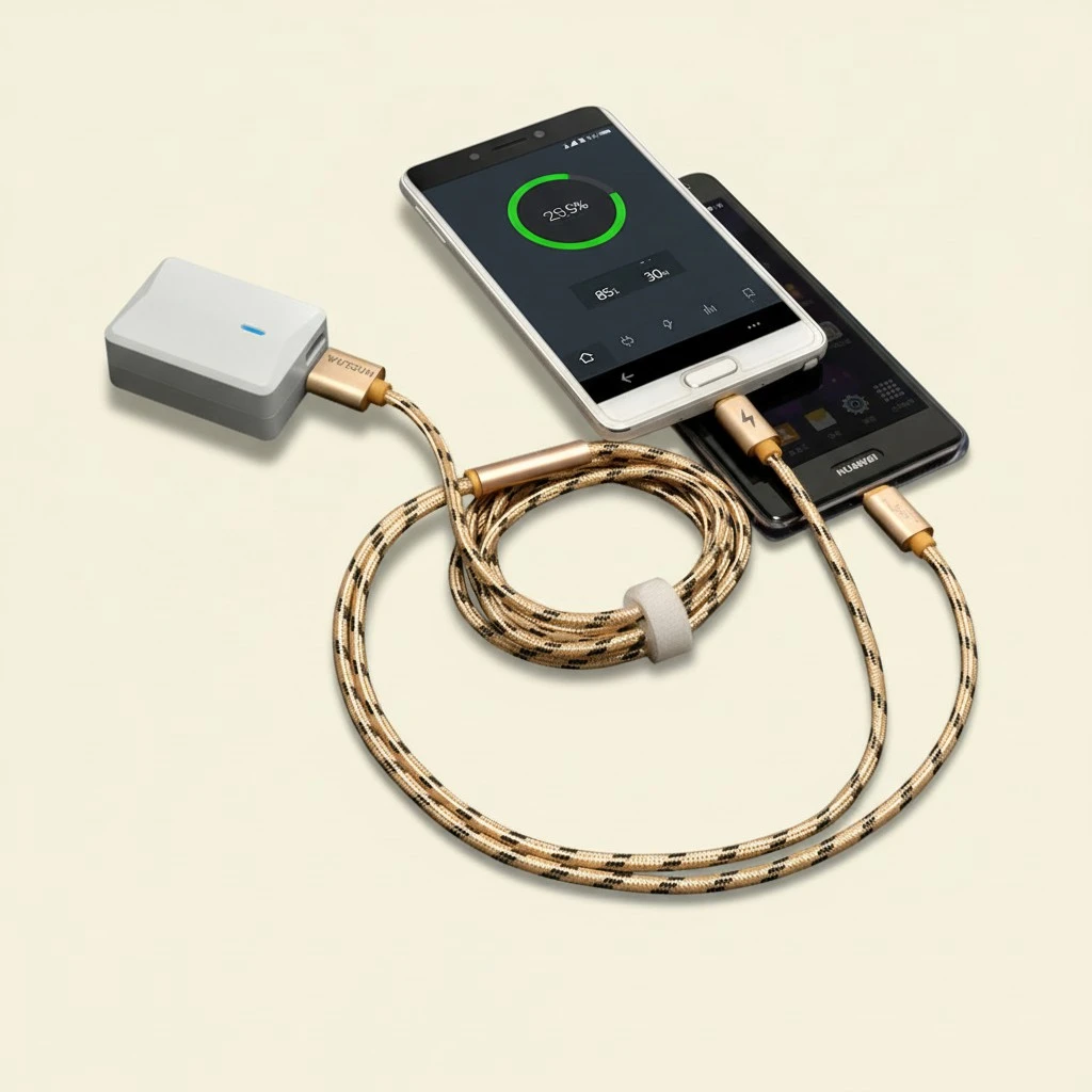 2 in 1 Micro USB Type C USB Cable 1.5M Weaving Charging Cord for Android Phone Tablet (Golden)