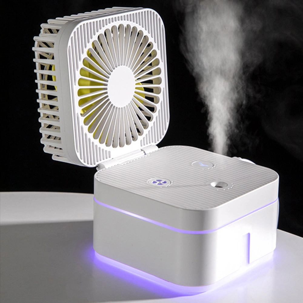 Humidifying Fan USB Mini Fan with Atmosphere Light Portable Desktop Spray Fan with 3-Speed Adjustable (White)