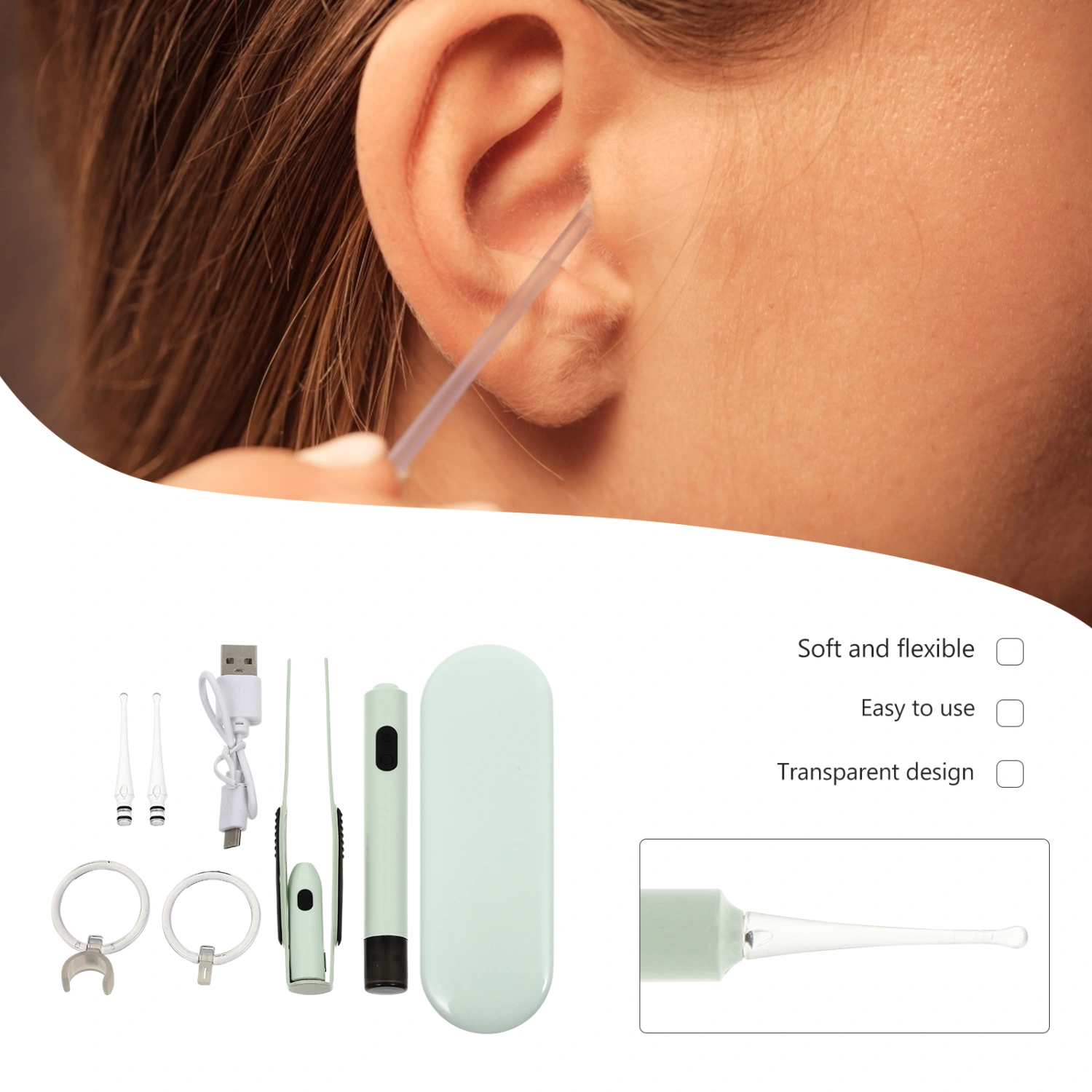 1 Set Ear Spoon Glowing Ear Wax Remover Intelligent Ear Pick Ear Tweezers