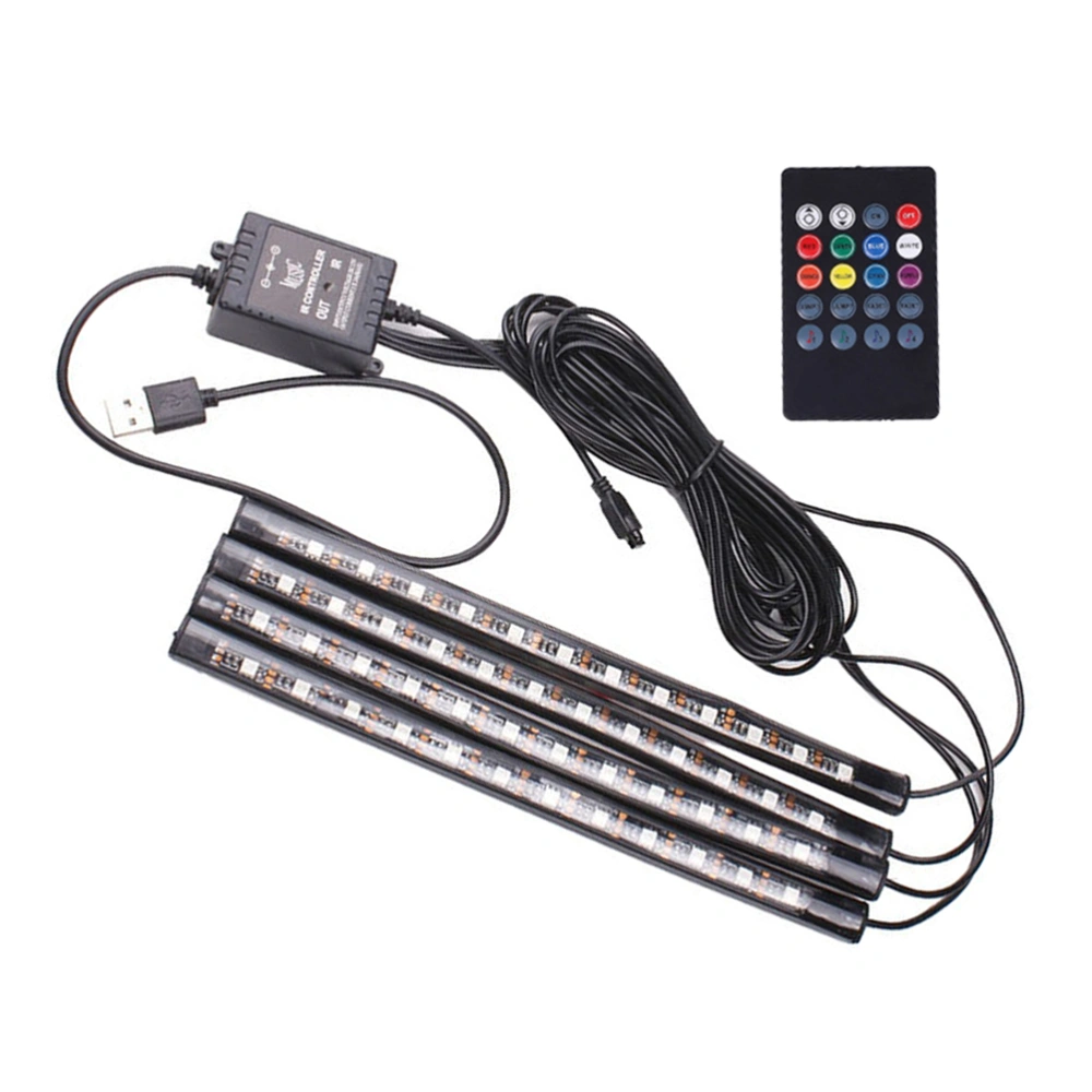 USB Car Atmosphere Lamp 7 Colors Strip Light Sound Controlled LED Lamp Car Interior Music Light (4 Strip Lights 48 LEDs)