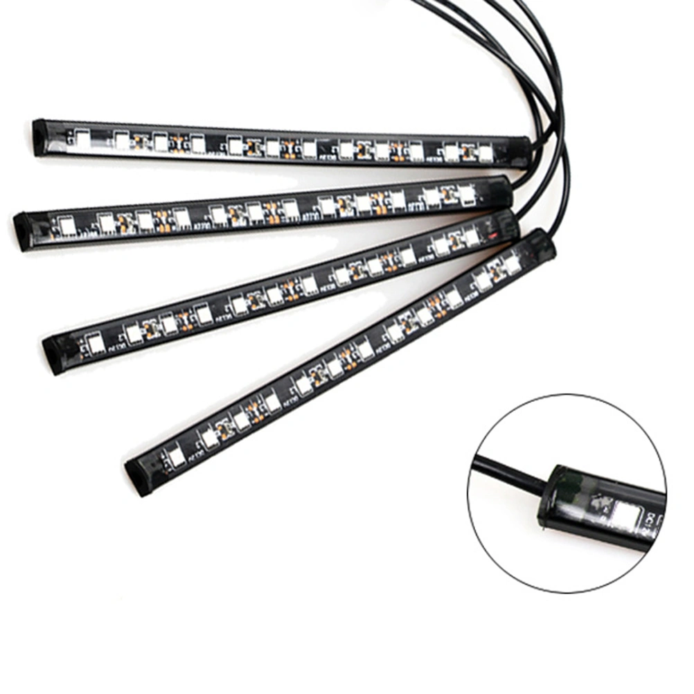 USB Car Atmosphere Lamp 7 Colors Strip Light Sound Controlled LED Lamp Car Interior Music Light (4 Strip Lights 48 LEDs)