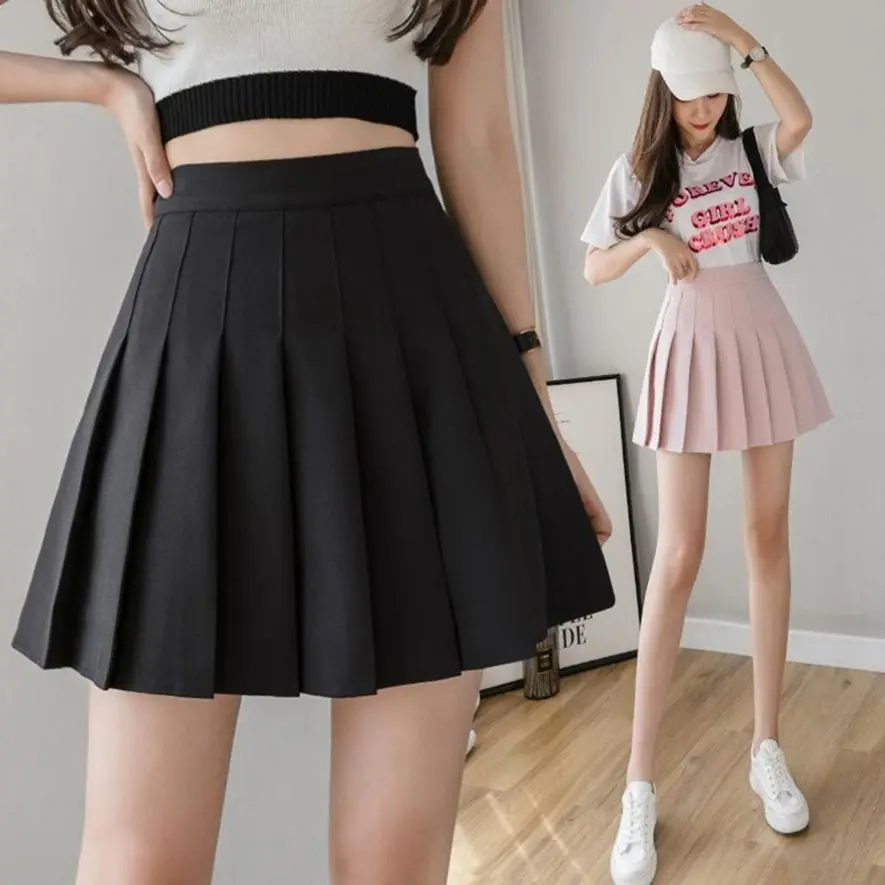 Women's Solid Color All-match Pleated Skirt A-line Short Skirt Anti-glare High Waist Skirt College Style Short Skirt