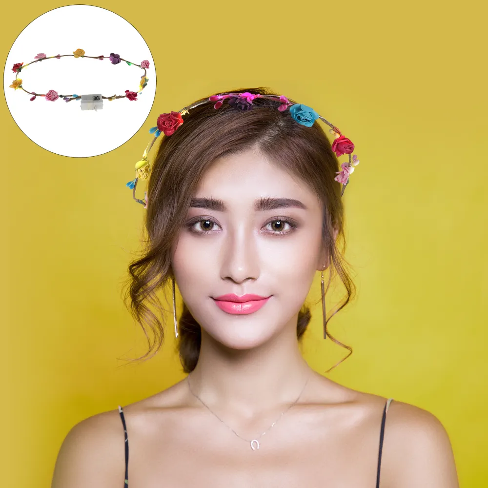 4Pack Light Up Flower Headband Set Colorful Flash 10 Lights Wreath LED Floral Head Crown Kids Toys for Wedding Festival and Party (Pink)