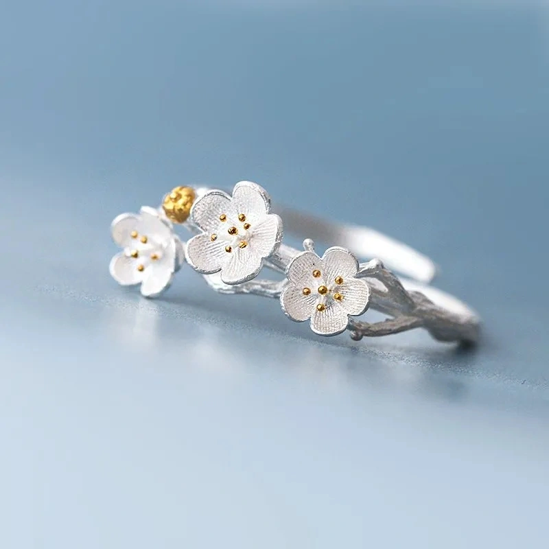 Sterling Silver Ins Style Forest Summer Plum Blossom Women's Ring