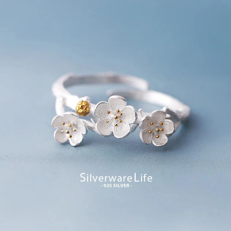 Sterling Silver Ins Style Forest Summer Plum Blossom Women's Ring
