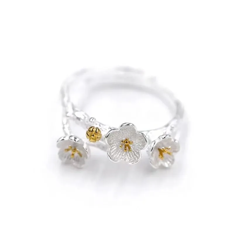 Sterling Silver Ins Style Forest Summer Plum Blossom Women's Ring