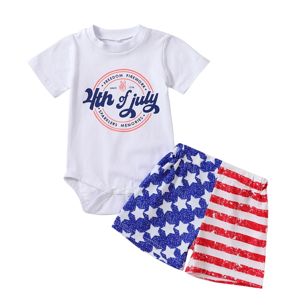 Baby Boy Fourth of July Outfits, Short Sleeve Graphic Romper + Stars Stripes Shorts Set