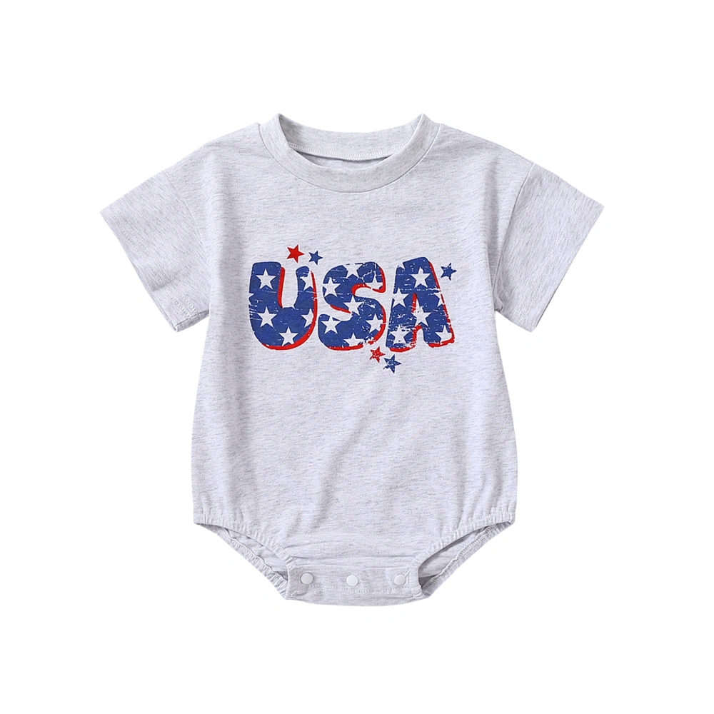 Baby 4th of July Romper, Short Sleeve Star Letter Print Bodysuit Newborn Clothes