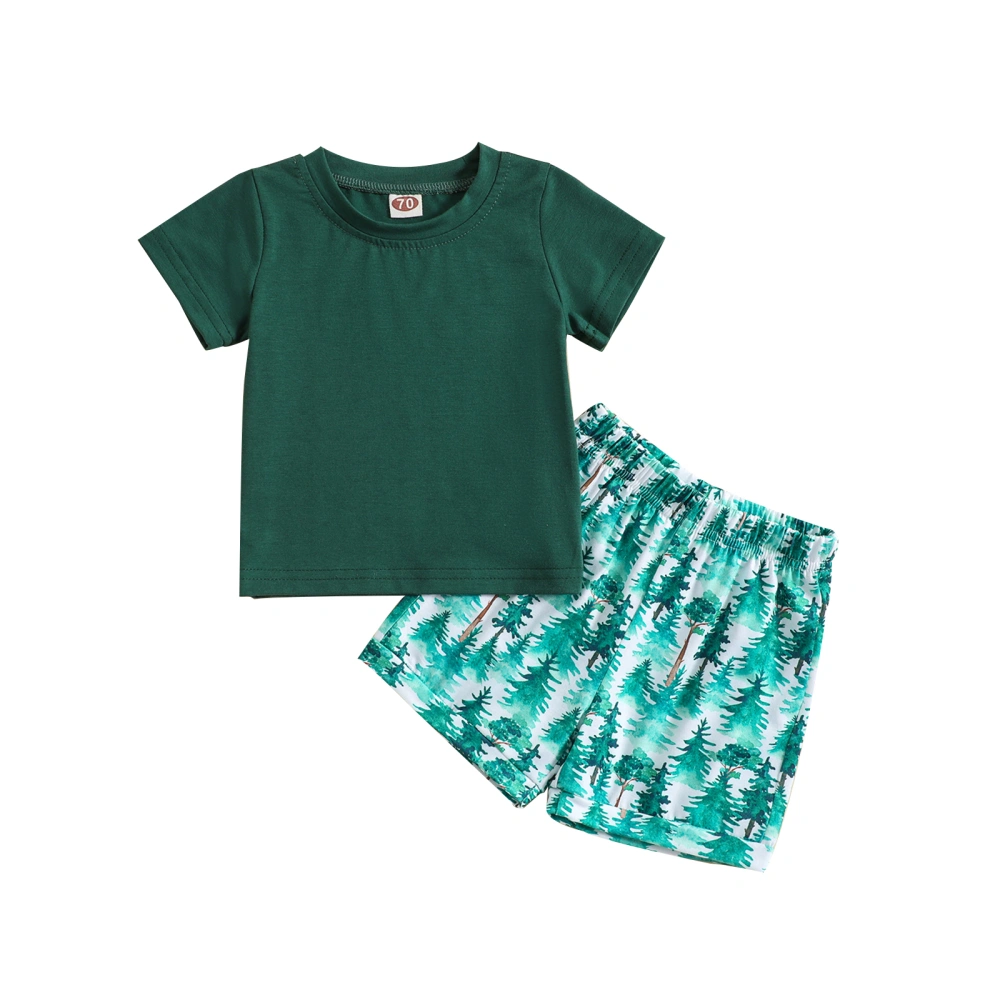 Toddler Boys Summer Outfit Sets Green Short Sleeve O Neck Tops + Tree Print Shorts