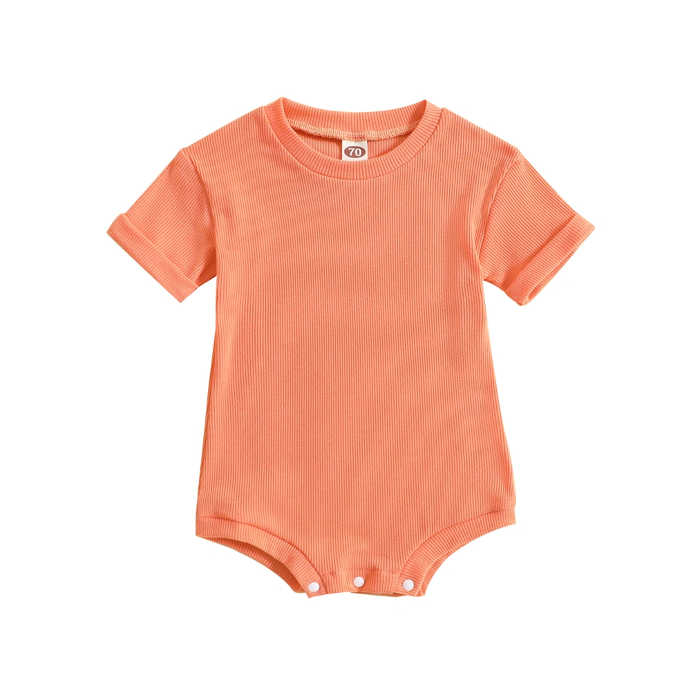 Baby Boys Girls Summer Romper, Short Sleeve Round Neck Solid Color Ribbed Bodysuit