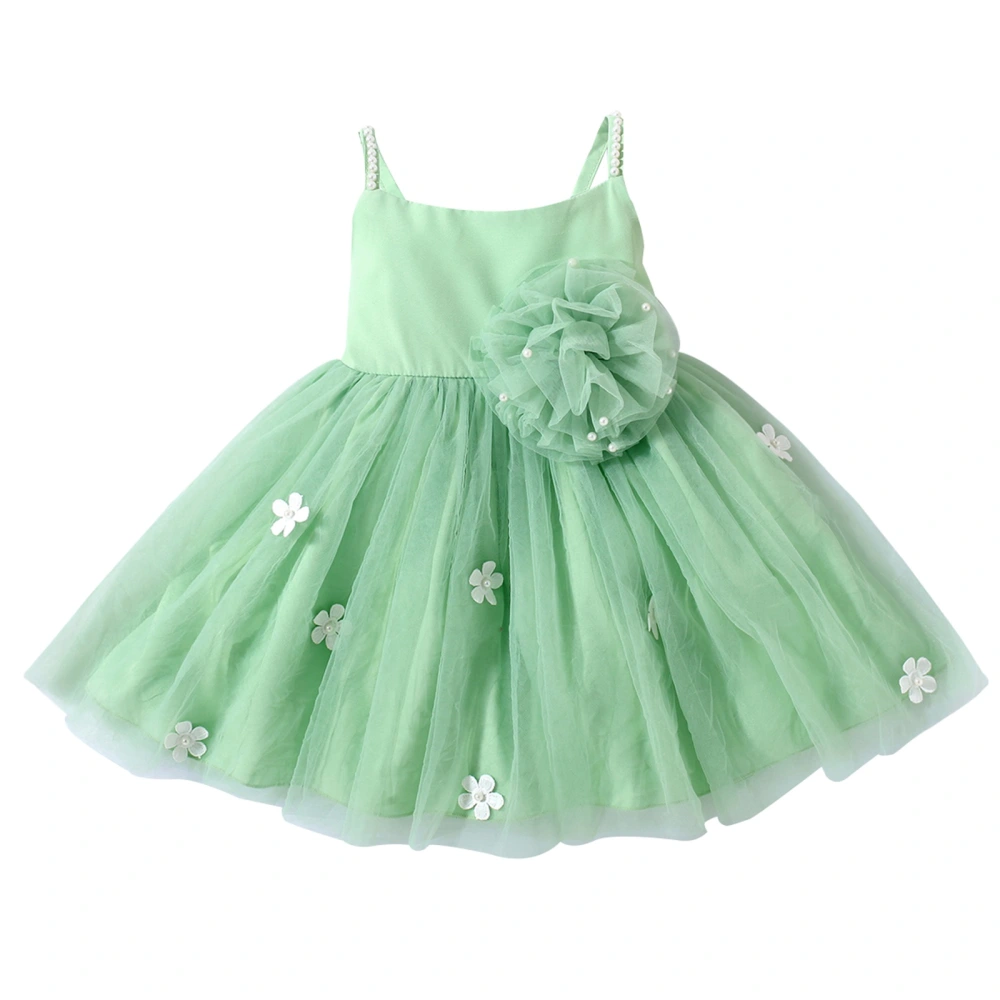 Kids Girl’s Tulle Dress, Sleeveless Pearl Flower A-line Princess Dress for Party Stage Show