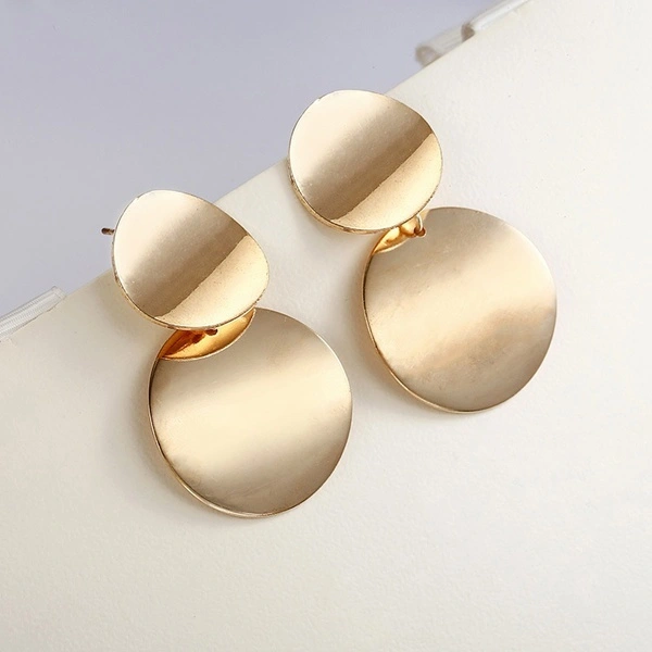 Delysia King Simple retro metal Sequin Pendant Earrings Gold Silver geometric round women's Pendant Earrings