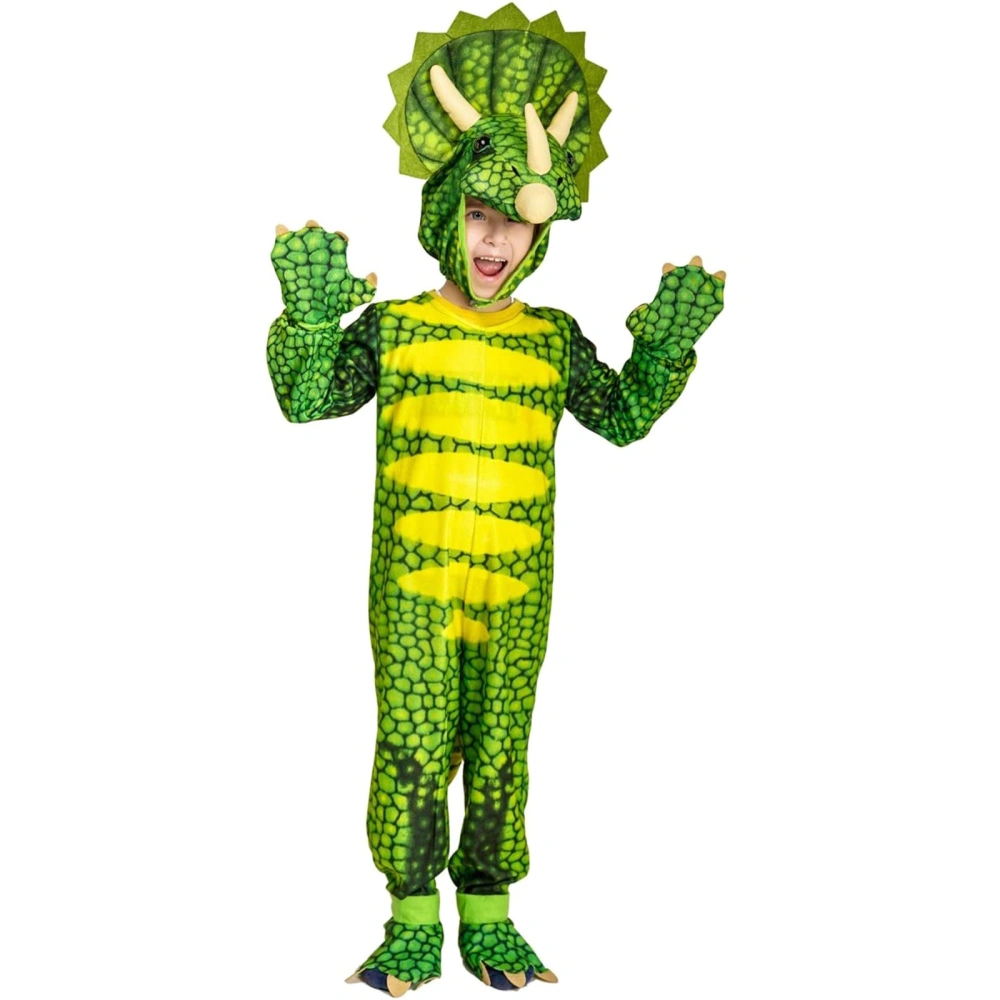 Boys Girls Halloween Jumpsuit Set, Long Sleeve Dinosaur Bodysuit with Headwear for Cosplay