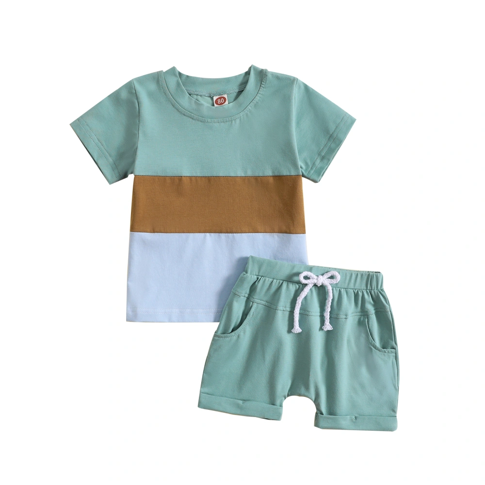 Kids Boys Summer Outfits Contrast Color Short Sleeve T-Shirt and Elastic Rolled Hem Shorts 2 Piece Clothing Set