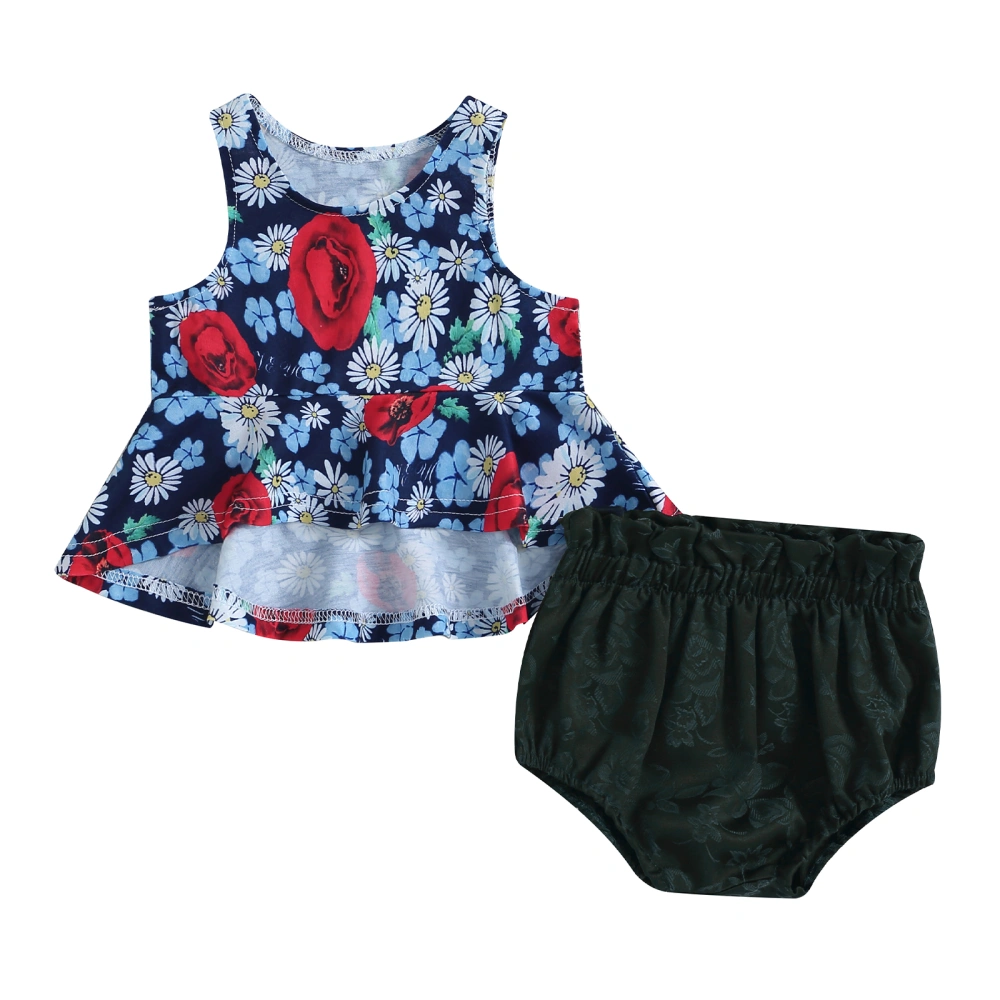 Baby Girls Summer 2 Piece Outfit Floral Sleeveless Tank Tops and Elastic Shorts Fashion Cute Clothes