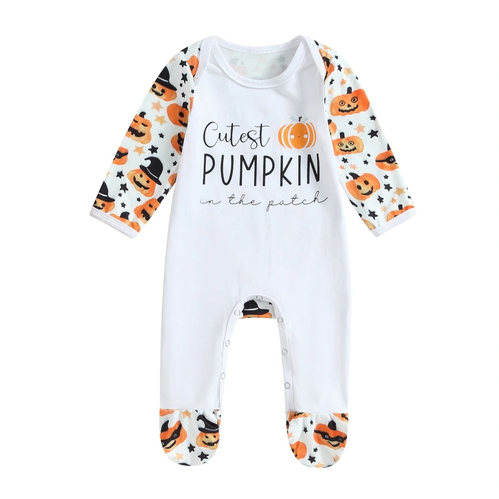 Baby Girls Halloween Clothes Casual Letter Pumpkin Print Romper for Newborn Infant Toddler Cute Long Sleeve Jumpsuits