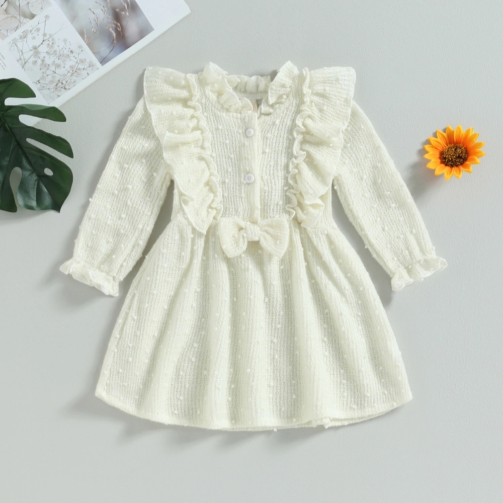 Toddler Baby Girls Dress Swiss Dot Ruffles Buttons Long Sleeve Dress Fall Casual Clothes Princess Dress