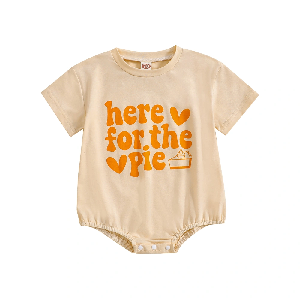 Infant Baby Summer Jumpsuit Round Neck Short Sleeve Letter & Pie Print Romper Newborn Clothes