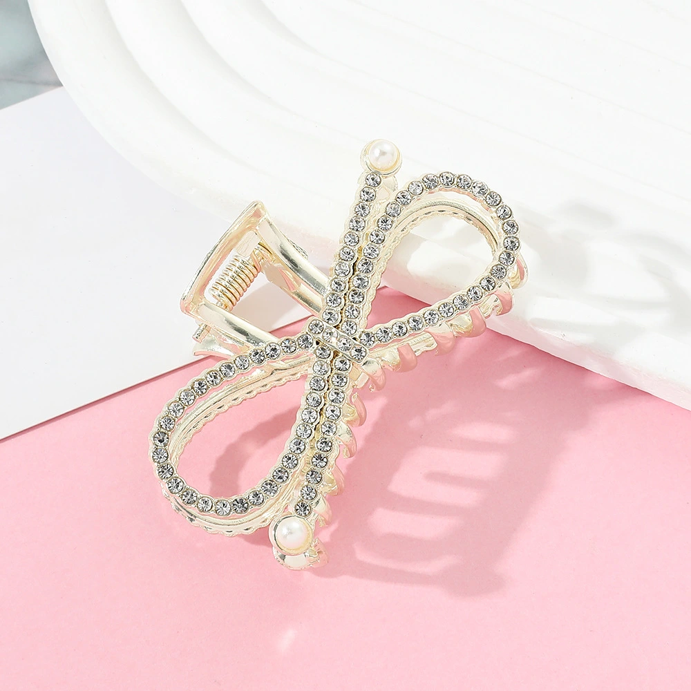 Women's Fashion Simple Rhinestone Bow Line Barrettes