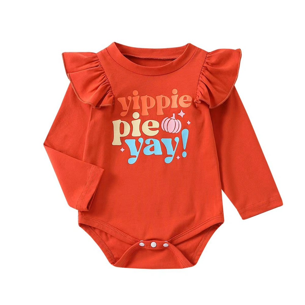 Baby Girls Romper, Long Sleeve Crew Neck Letters Pumpkin Print Bodysuit Newborn Halloween Costume