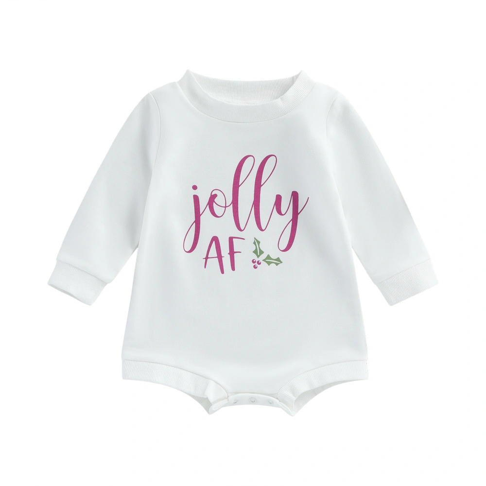 Baby Christmas Romper, Long Sleeve Crew Neck Letters Print Fall Bodysuit Clothes for Girls Boys