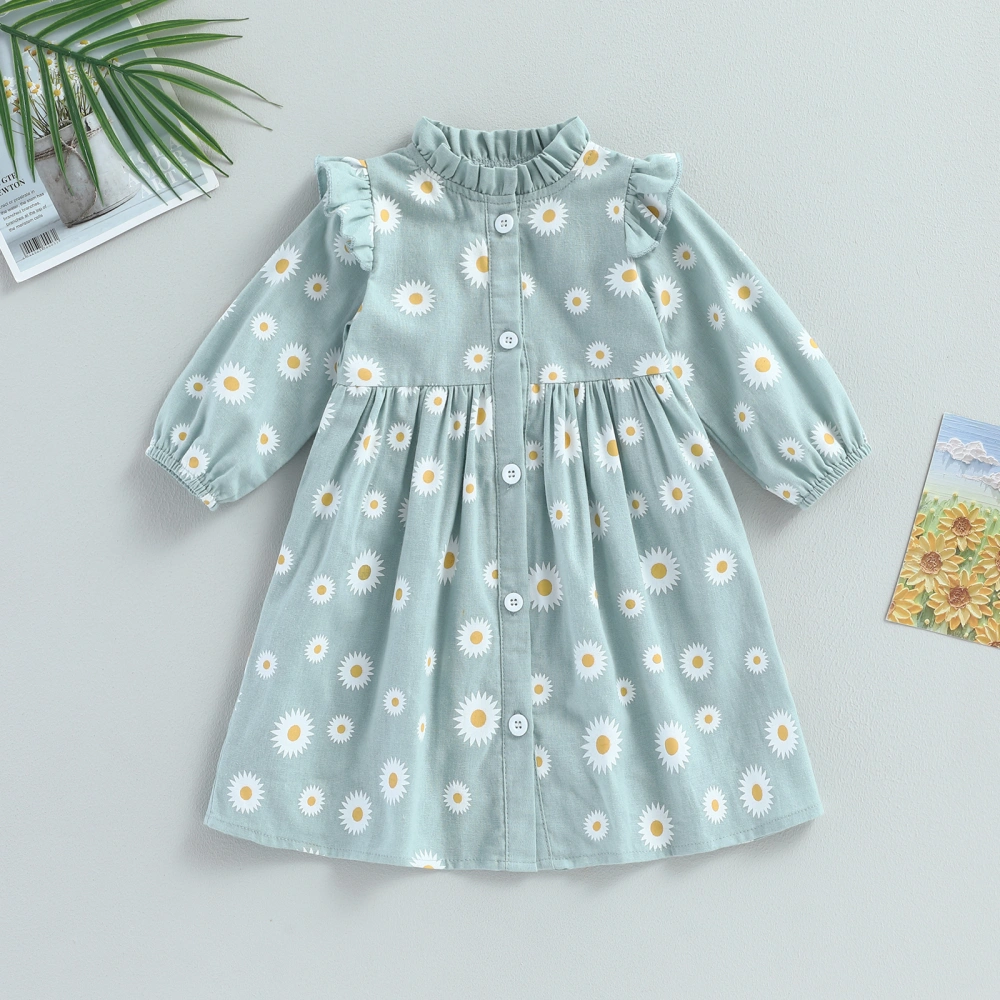 Kids Girls Casual Dress, Long Sleeve Dress Flower Print Button Closure Fall Dress