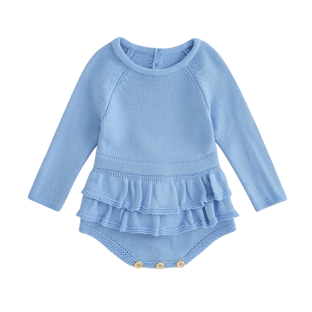 Baby Girls Knit Romper, Long Sleeve Crew Neck Patchwork Solid Bodysuit Sweater for Casual Daily