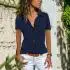 Womens Short Sleeve Casual T Shirt Tops Ladies V-Neck Work OL Button Blouse Tee