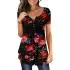 Women's Fashion V Neck Floral Short Sleeve Tops T Shirt Ladies Summer Casual Blouse Tee