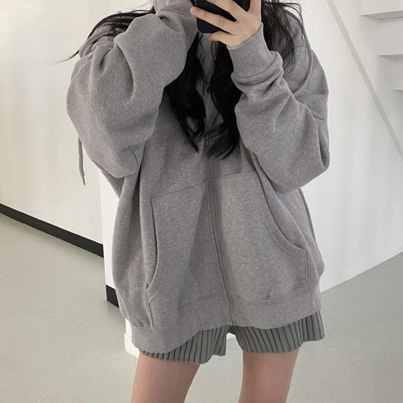 Women Zip Up Sweatshirts Autumn Solid Color Hoodie Coats Female Casual Long Sleeve Hoodies