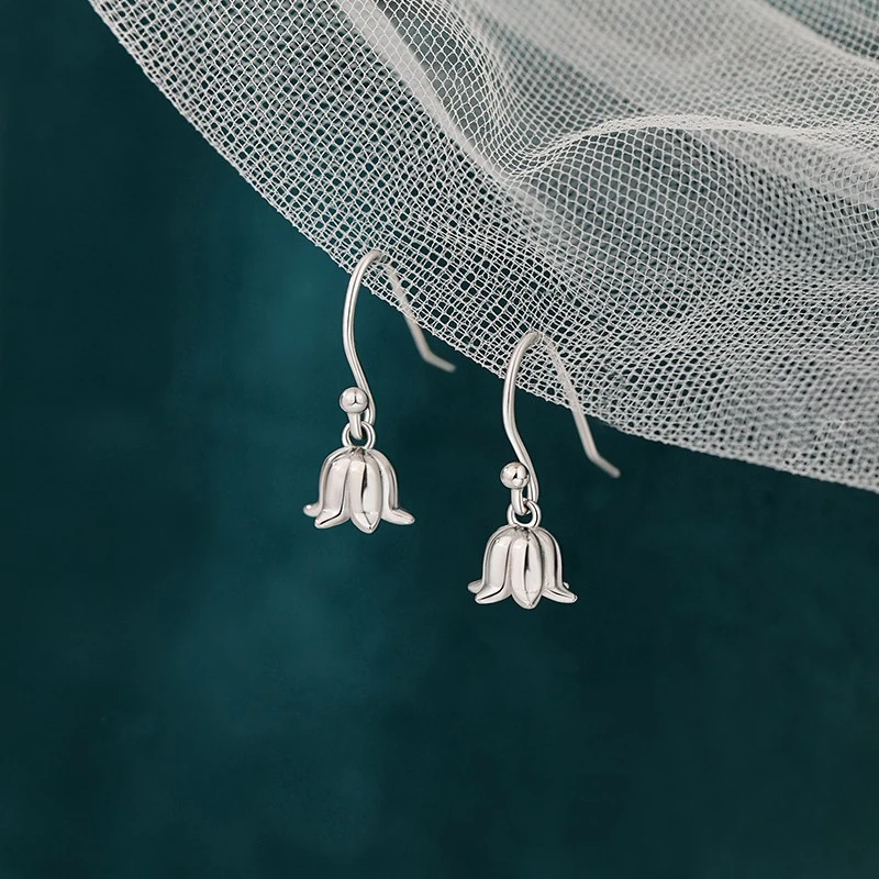 925 Silver Needle Lily Earrings For Women