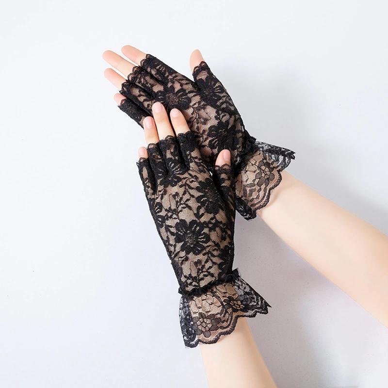 Summer Women's Lace Half Finger Sun Protection Gloves