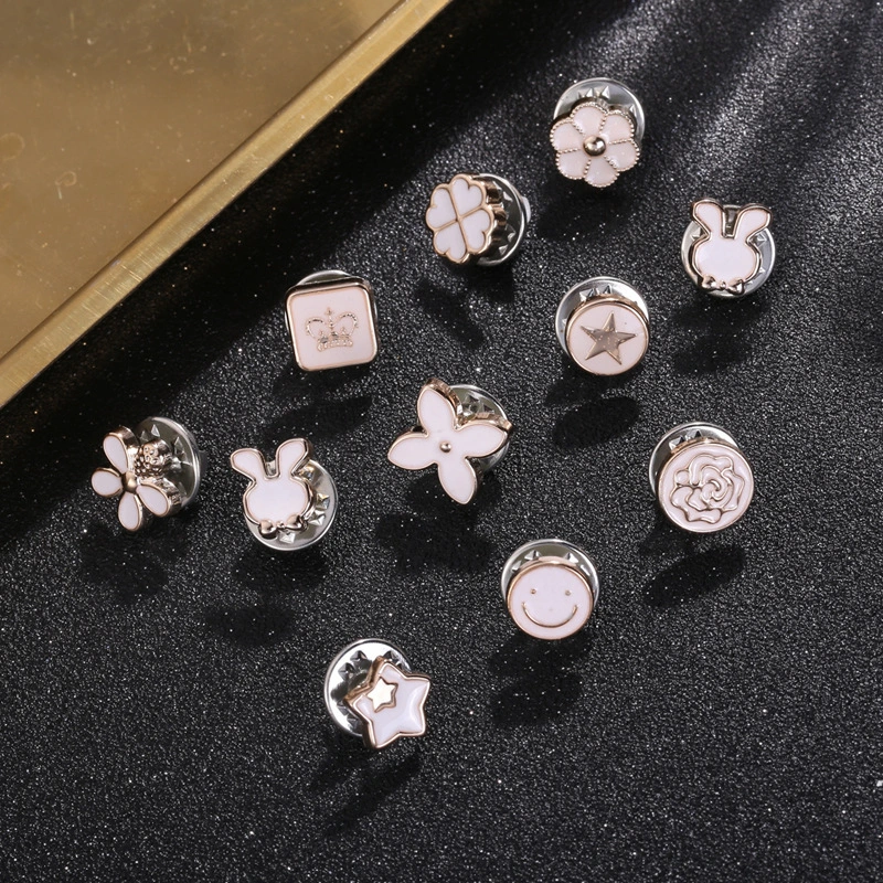 New Classic Style Four-leaf Clover Anti-unwanted-exposure Buckle White Cartoon Oil Drip Brooch Set Button Accessories Cufflinks