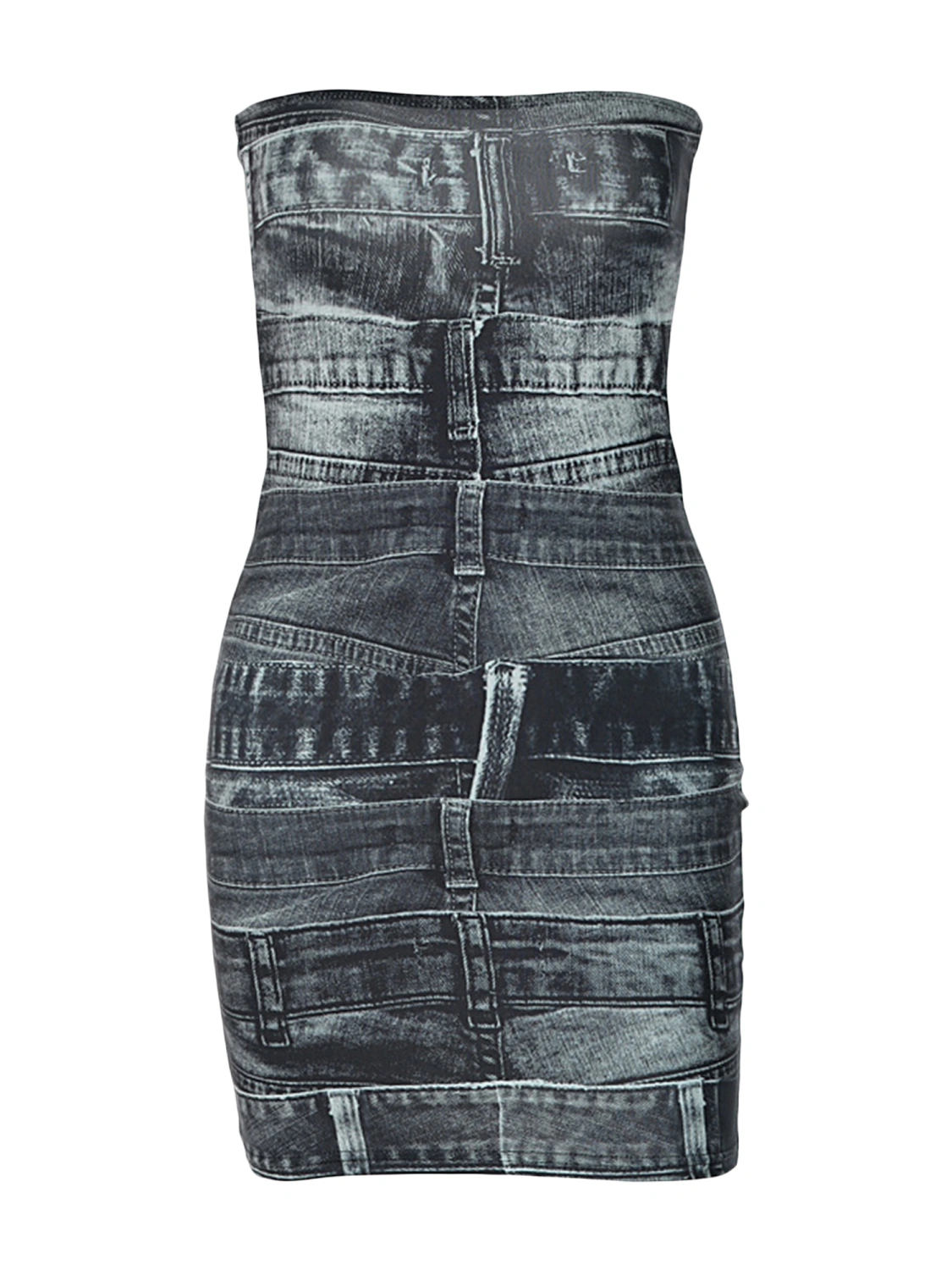 Women Denim Bodycon Dress, Strapless Backless Patchwork Slim Fit Mini Dress for Club Party