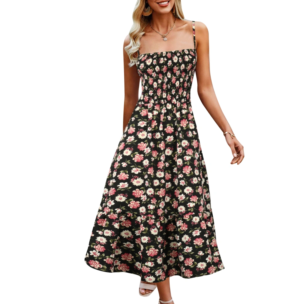 Women Slip Dress, Spaghetti Straps Floral Swing Dress Long Summer Dress for Daily Party