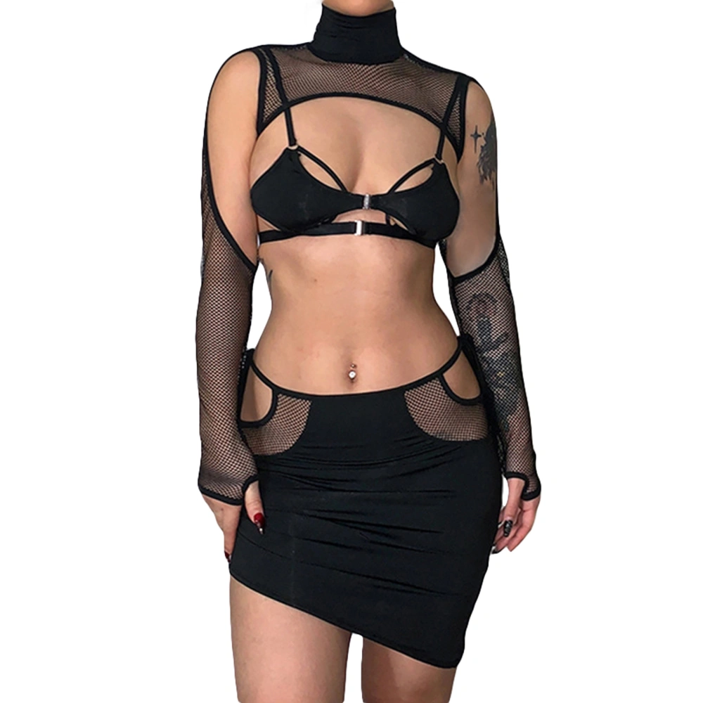 Women Camisole Set, Spaghetti Straps Hollowed Camisole with Long Sleeve Turtleneck Mesh shrug