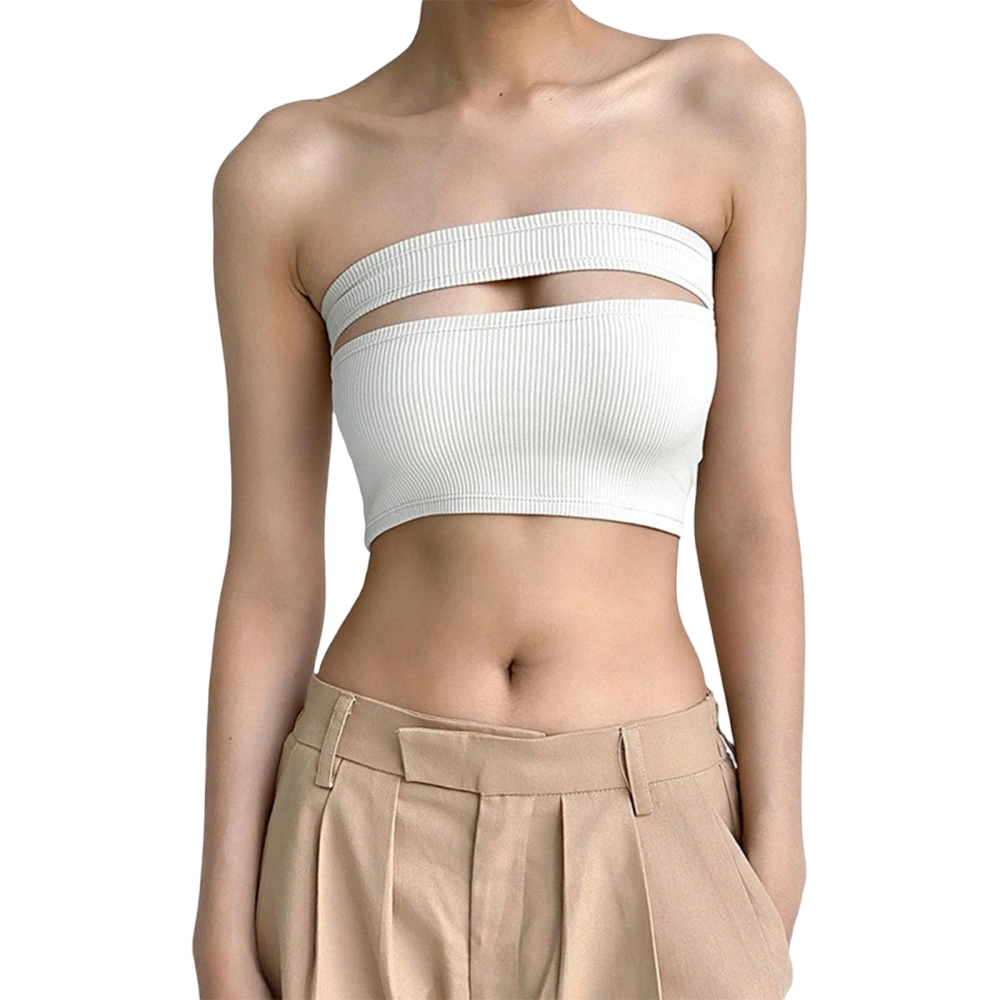 Women Elastic Cutout Bandeau Summer Casual Strapless Off-Shoulder Crop Tops Streetwear Club Wear