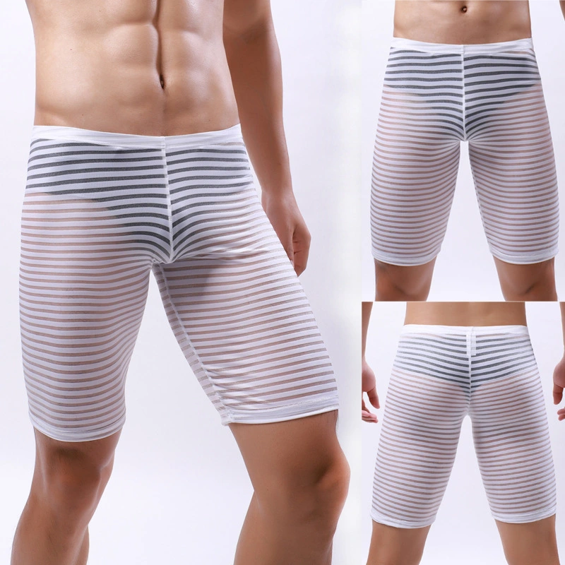 Men's Sexy Striped Fashionable Breathable Comfortable Mesh Lengthened Boxers