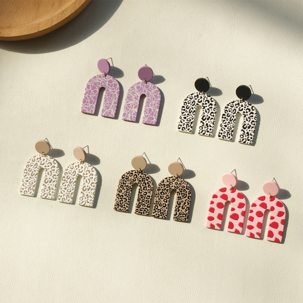 New Fashion Acrylic Door Type Pink Leopard Print Earrings