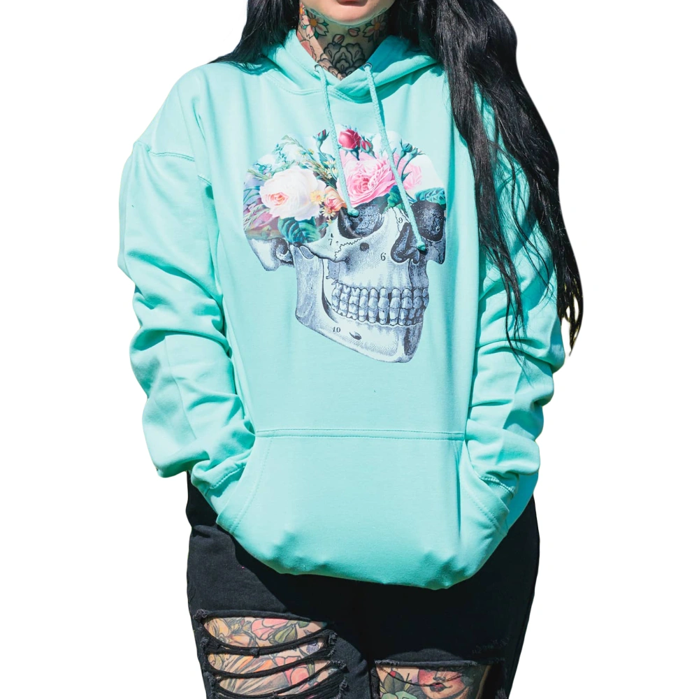 Women Cute Hoodies Sweatshirts Floral Skull Print Casual Loose Pullovers Fall Long Sleeve Tops Autumn Streetwear