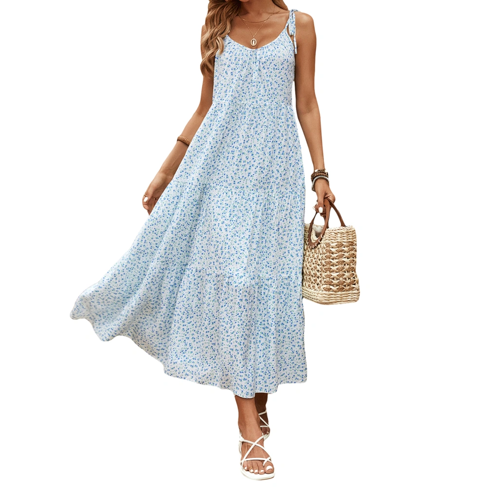 Women Floral Sleeveless Dress Bandage Straps Summer Flowy Party Long Dress for Cocktail Beach Streetwear