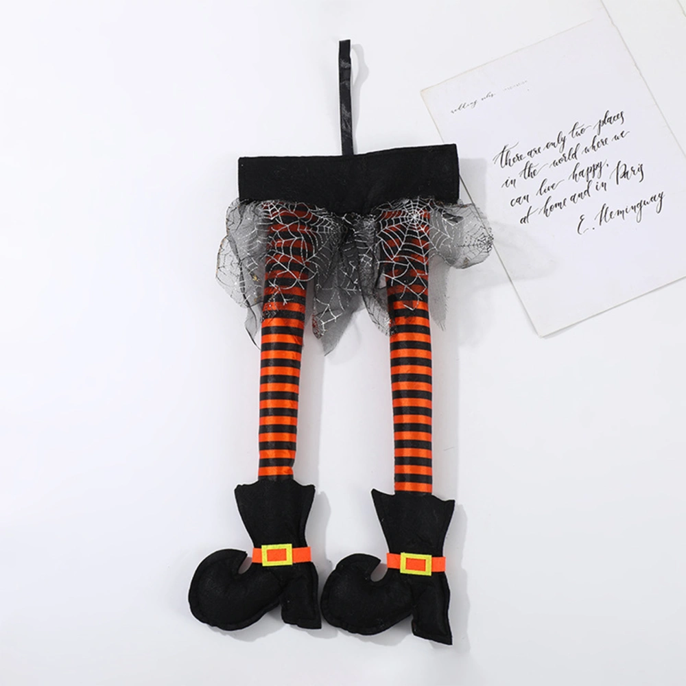 Cute Christmas Elf Leg Pendant Tulle Spider Web Plush Doll Christmas Tree Hanging Stuffed Stripe Pants Decoration