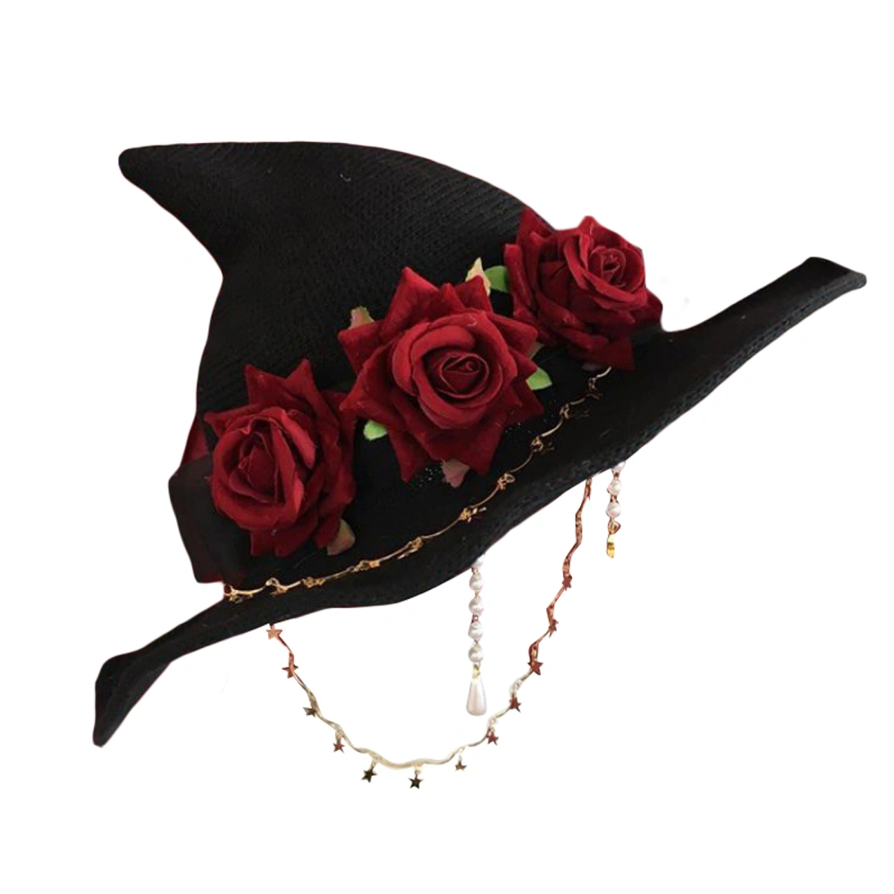 Women Witch Hat, Vintage Rose/Bow Halloween Hat Party Hat for Cosplay Photography