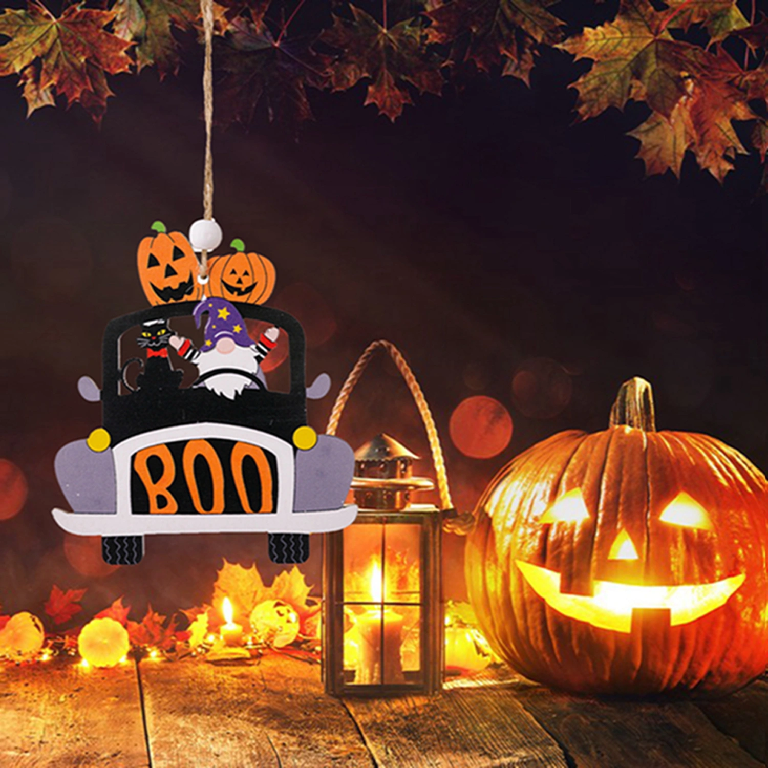 Halloween Tree Decorations Hanging Wooden Pumpkins Gnomes Ghosts Car for Door Window Wall Indoor Outdoor Party Supplies