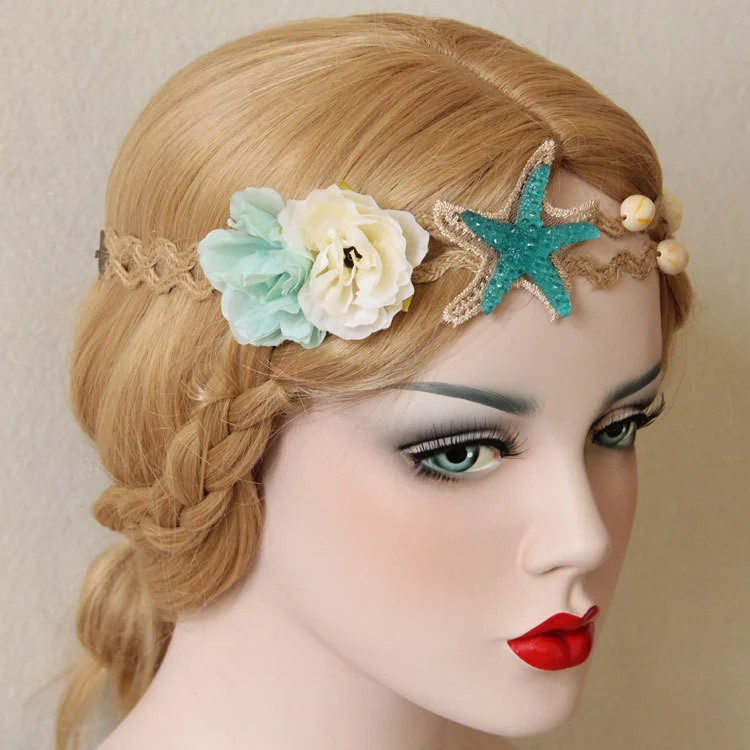 Beach Vacation Starfish Flower Shell Hair Band Forehead Band Garland